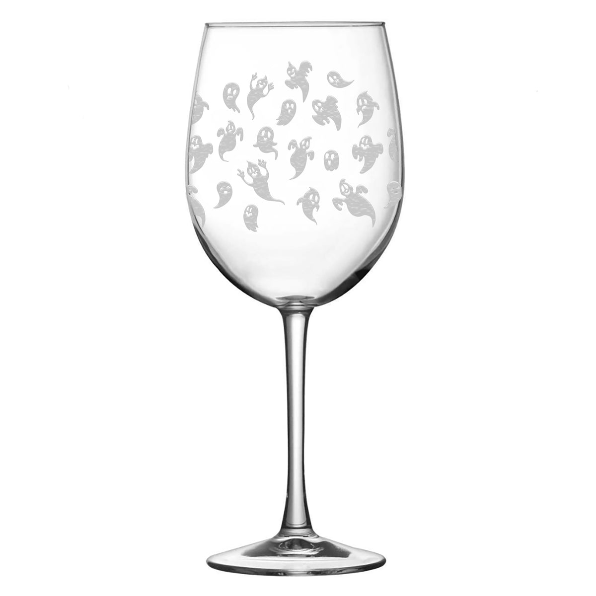 Integrity Bottles, Full 360°, Laser Etched, Halloween Ghost Wrap, Premium Wine Glass, Handmade, 16oz, Laser Etched or Hand Etched