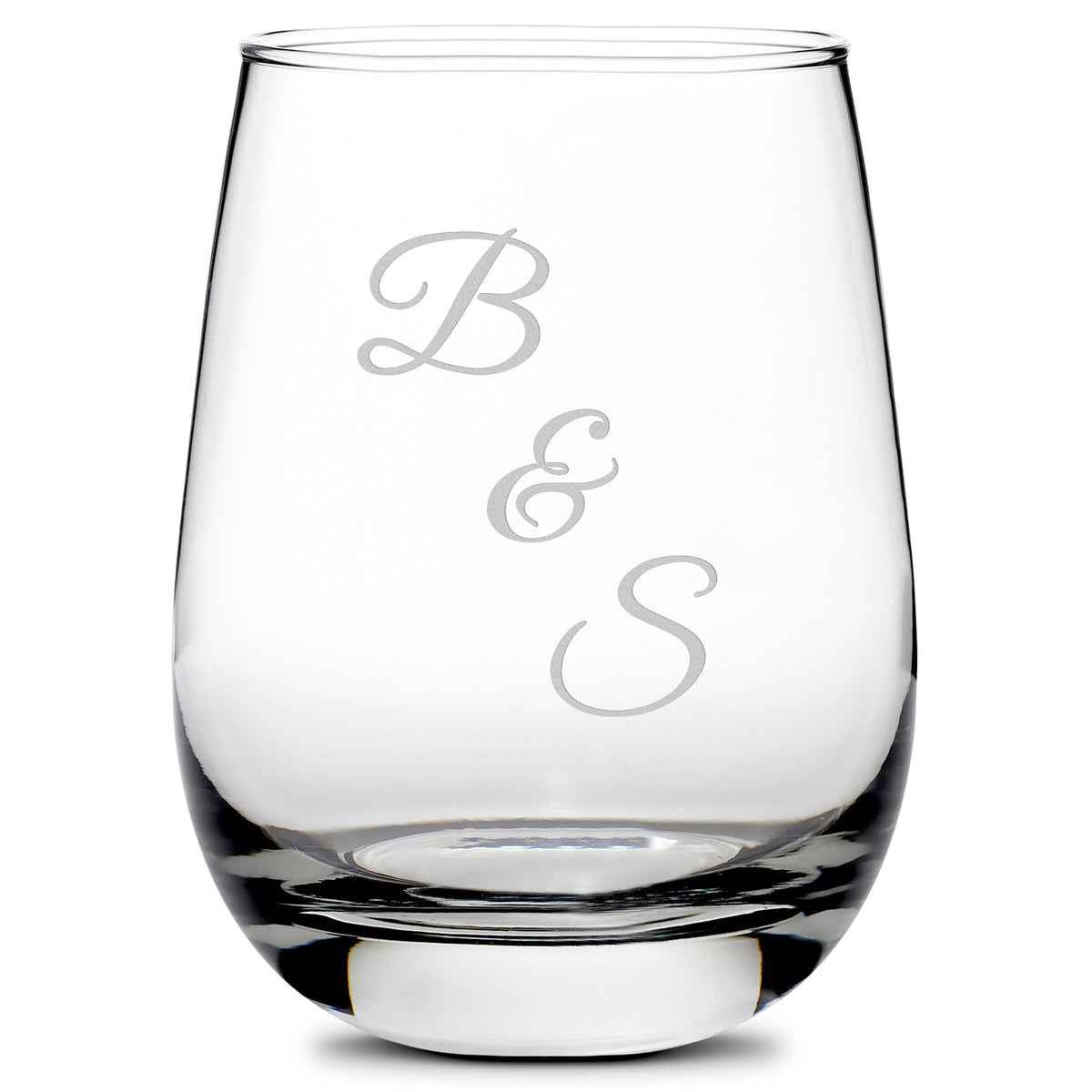 Integrity Bottles, Initials, Stemless Wine Glasses, Handmade, Handblown, Hand Etched Gifts, Sand Carved, 16oz, Laser Etched or Hand Etched