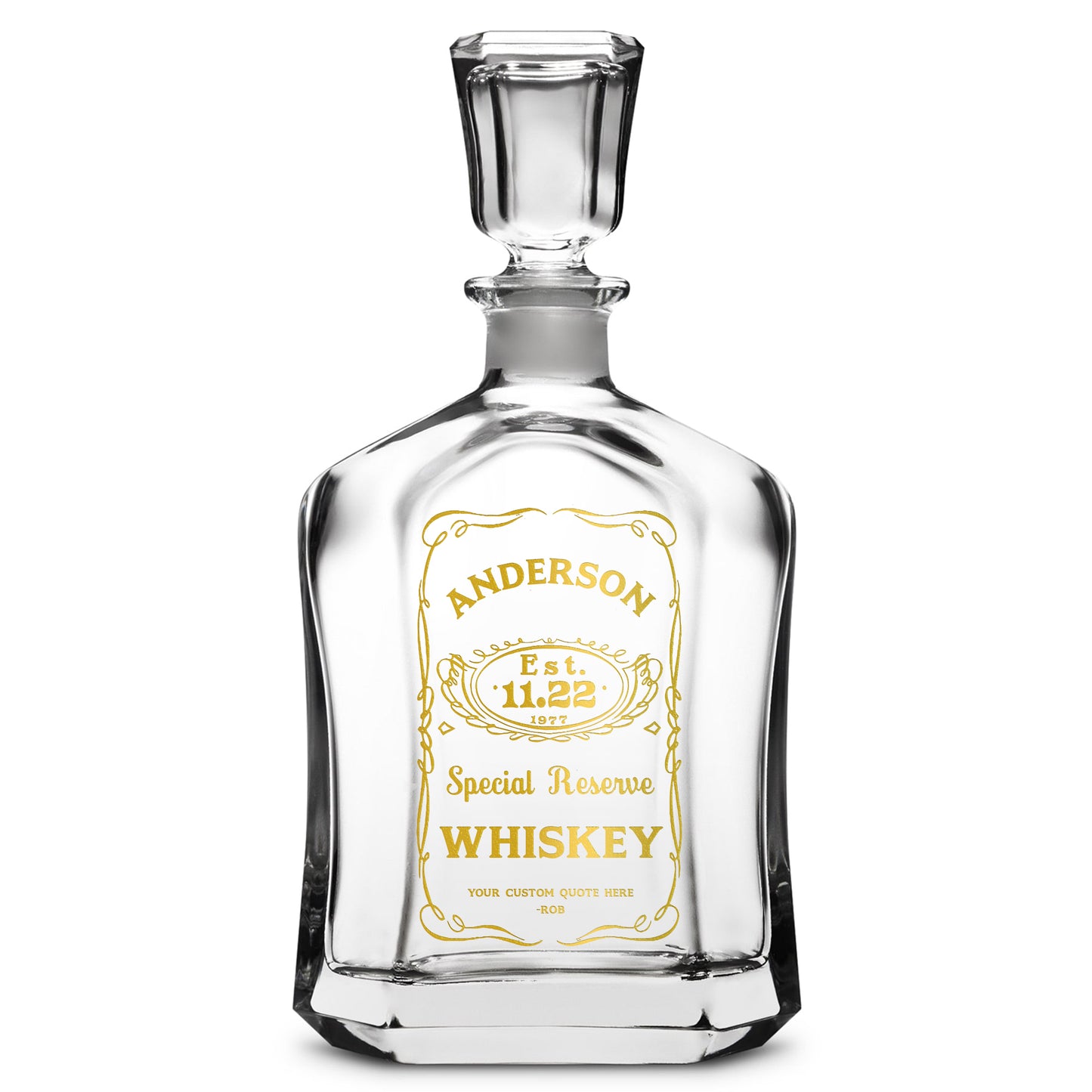 Customizable Jack Daniel's, Premium Refillable Capital Style Liquor Bottle, Handmade, Handblown, Hand Etched Gifts, Sand Carved, 750ml, Laser Etched or Hand Etched