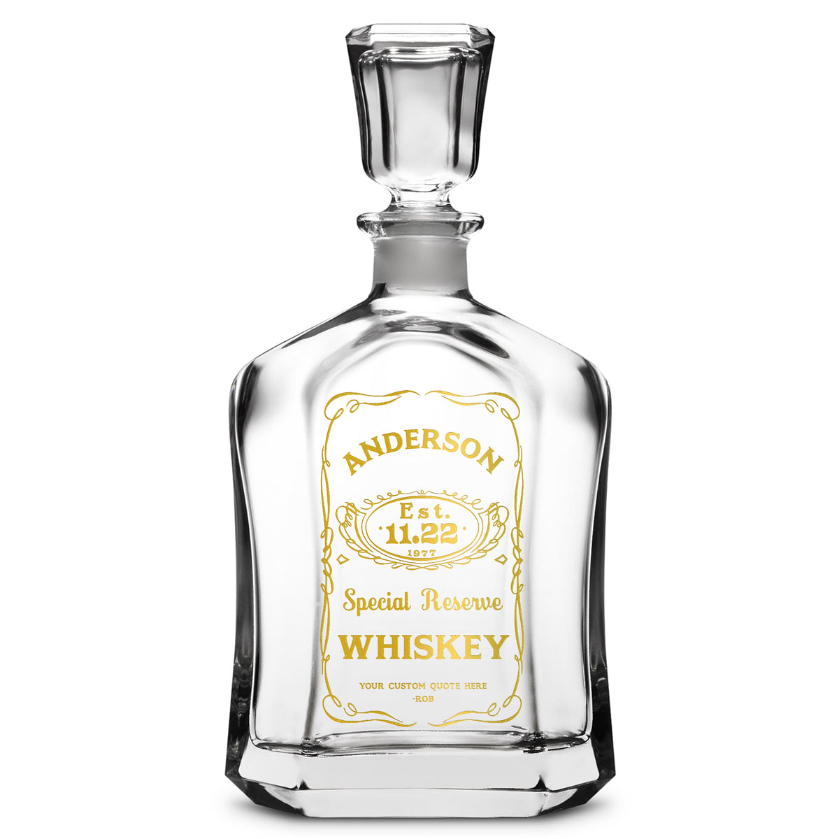 Customizable Jack Daniel's, Premium Refillable Capital Style Liquor Bottle, Handmade, Handblown, Hand Etched Gifts, Sand Carved, 750ml, Laser Etched or Hand Etched