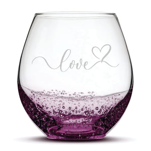 Valentines Day, Love Stemless Wine Bubble Glass, Laser Etched or Hand Etched