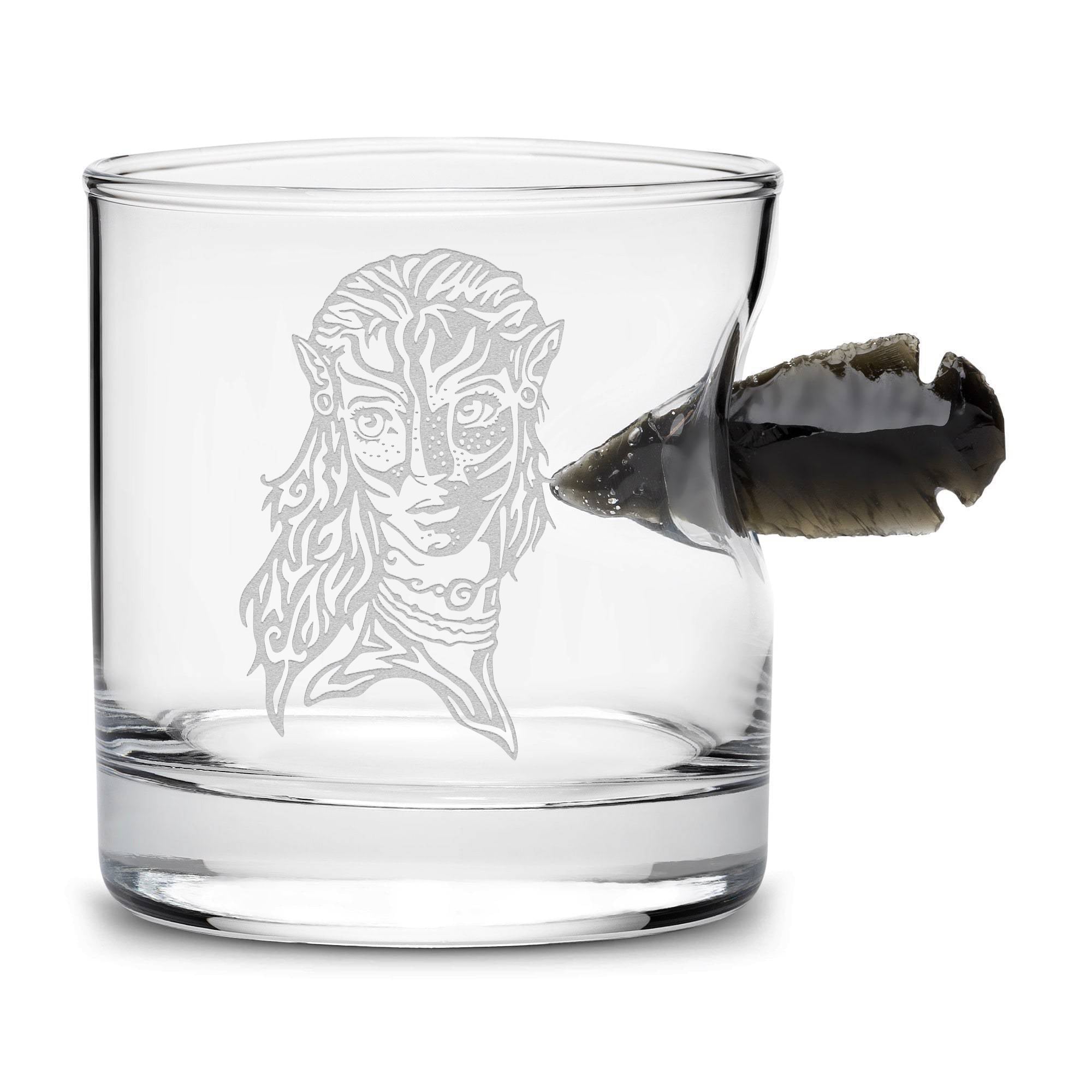Integrity Bottles, Pandora Way of Water, Avatar Warrior Neytiri, Obsidian Arrowhead, Whiskey Glass, 15oz, Laser Etched or Hand Etched