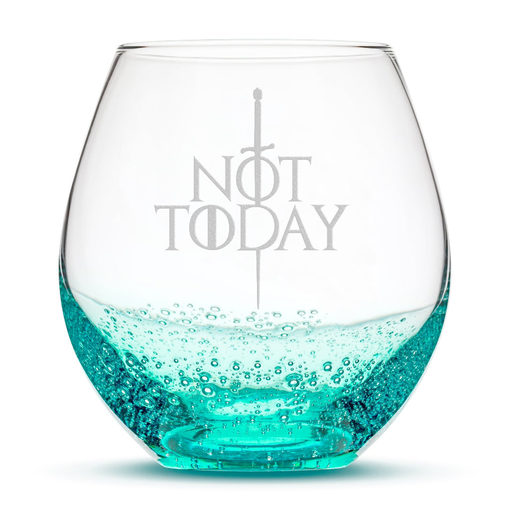 Integrity Bottles, Not Today, Game Of Thrones, Premium Bubble Stemless Wine Glass, Laser Etched or Hand Etched, 18oz