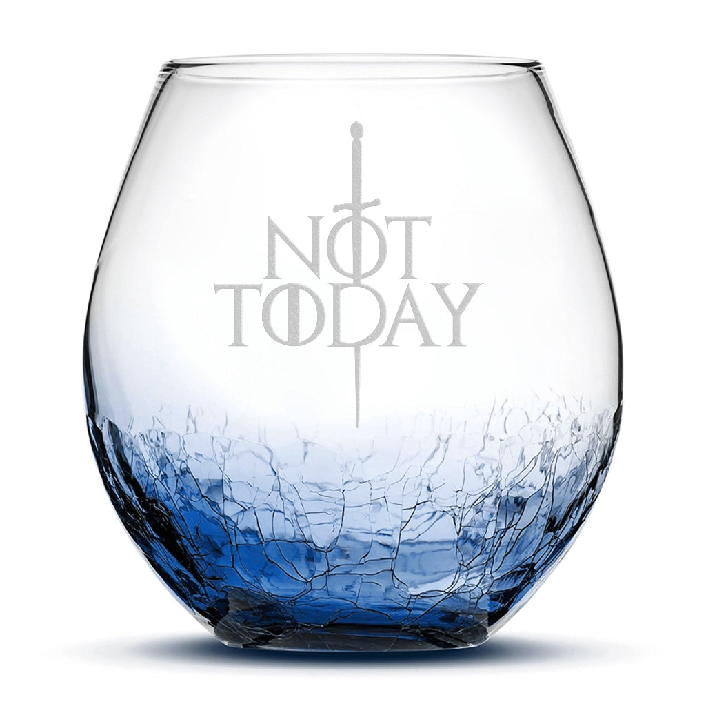 Integrity Bottles, Not Today, Game Of Thrones, Premium Crackle Stemless Wine Glass, Laser Etched or Hand Etched, 18oz