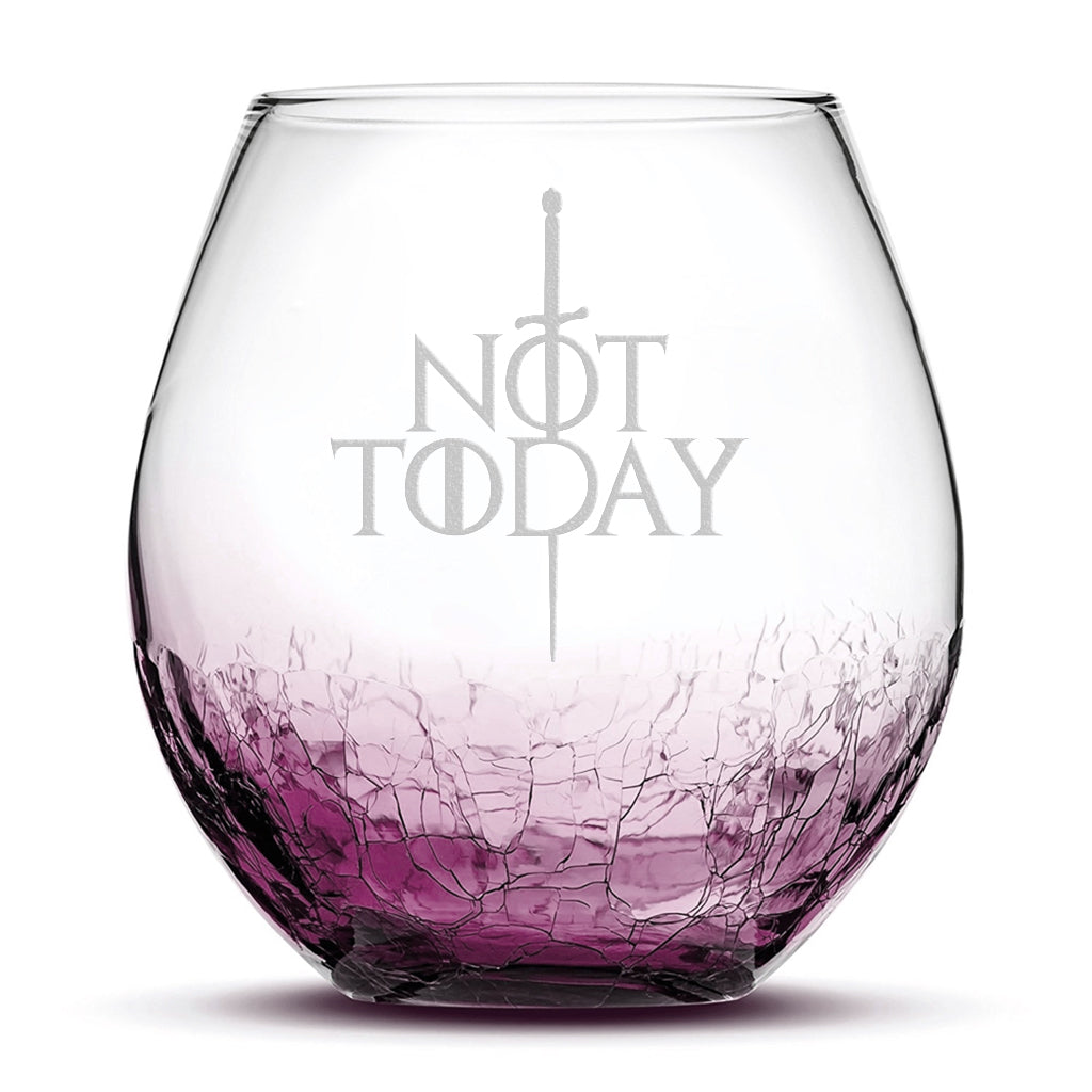 Integrity Bottles, Not Today, Game Of Thrones, Premium Crackle Stemless Wine Glass, Laser Etched or Hand Etched, 18oz