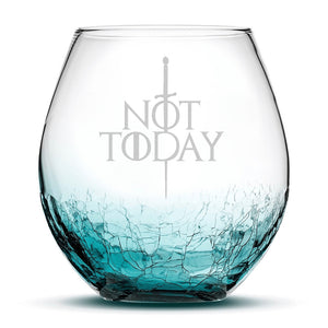 Integrity Bottles, Not Today, Game Of Thrones, Premium Crackle Stemless Wine Glass, Laser Etched or Hand Etched, 18oz