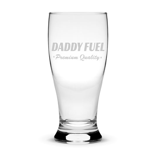 Integrity Bottles, Daddy Fuel, Premium Pilsner Glass, Handmade, Handblown, Laser Etched or Hand Etched Gifts, Sand Carved, 16oz
