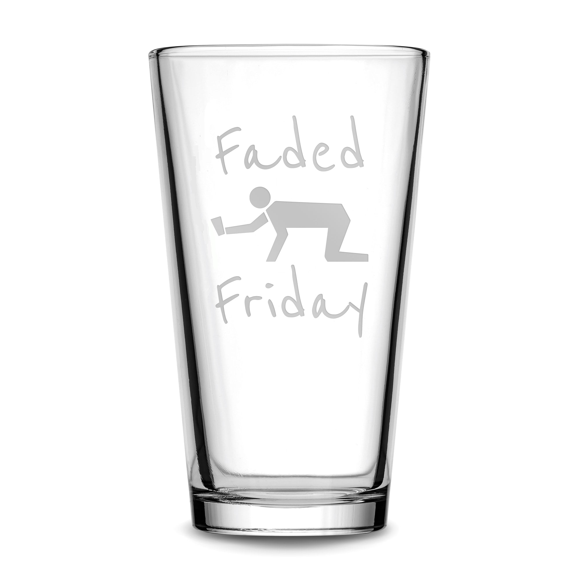 Premium Pint Glass, Faded Friday, Handmade, Handblown, Hand Etched Gifts, Sand Carved, 16oz