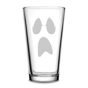Integrity Bottles, Halloween, Ghost Face, Premium Beer Glass, Handmade, Laser Etched or Hand Etched, 16oz