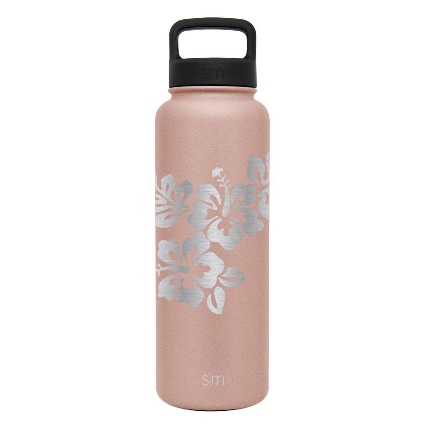 Premium Stainless Steel Water Bottle, Hibiscus Design, Extra Lid, 40oz