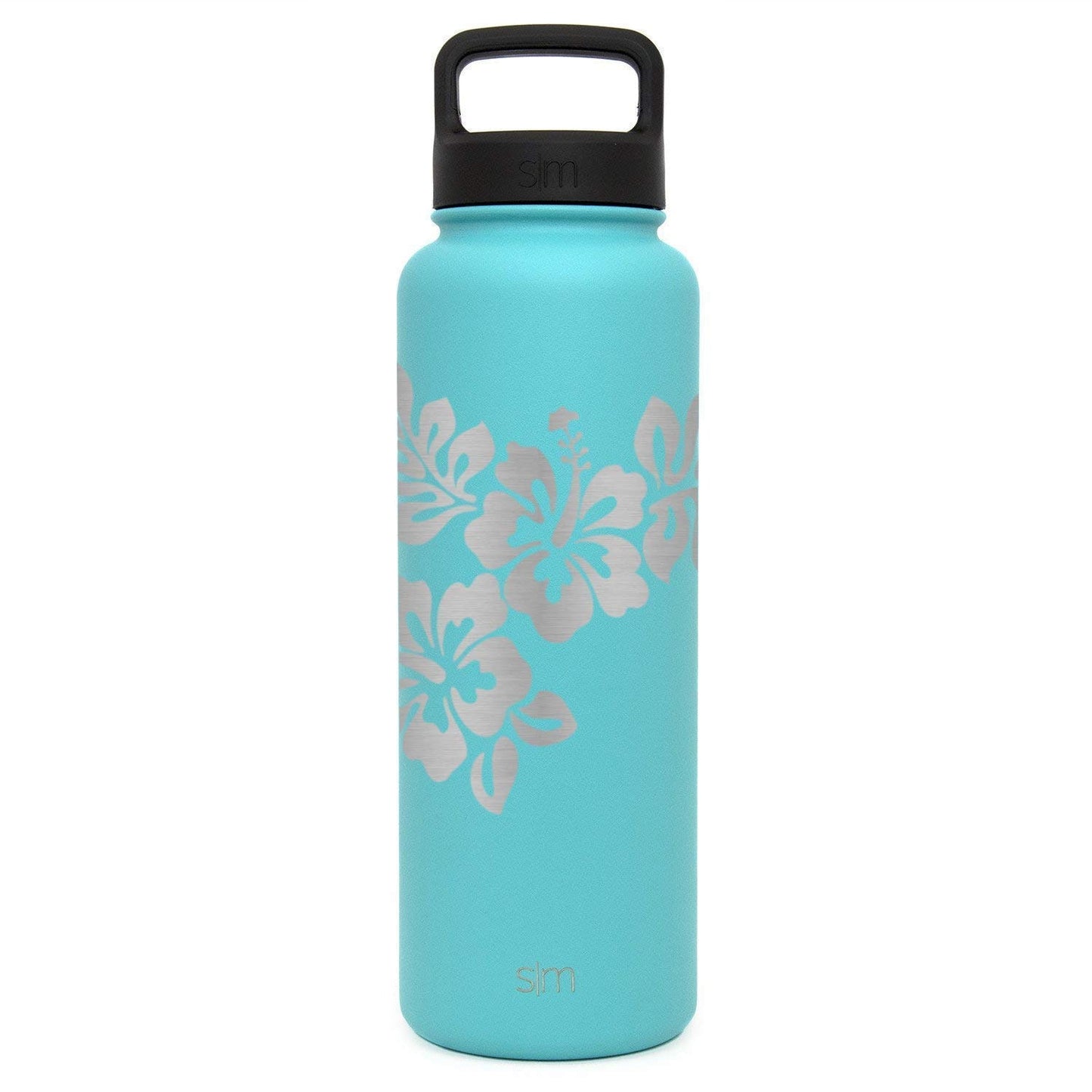 Premium Stainless Steel Water Bottle, Hibiscus Design, Extra Lid, 40oz