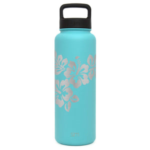 Premium Stainless Steel Water Bottle, Hibiscus Design, Extra Lid, 40oz