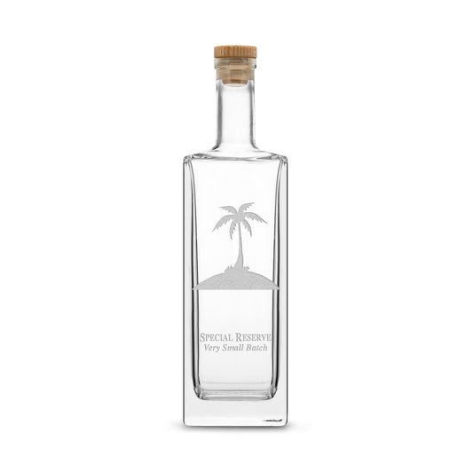Integrity Bottles, Palm Tree Special Reserve, Premium Refillable Small Liberty Style Liquor Decanter, Handmade, Handblown, Hand Etched Gifts, Sand Carved, 375ml, Laser Etched or Hand Etched