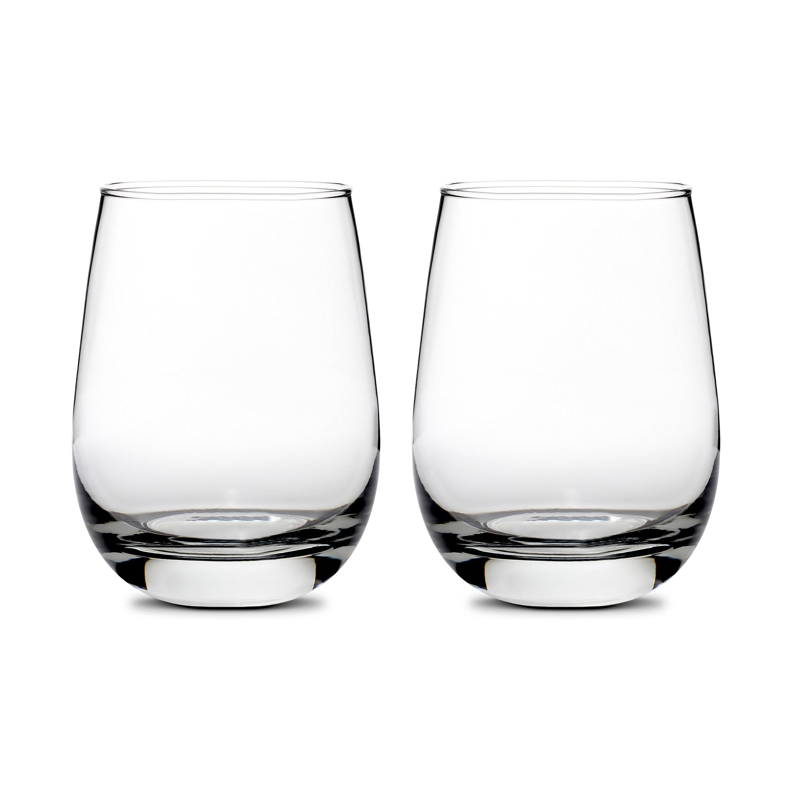 Customizable (Set of 2) Premium Stemless Wine Glasses, 16oz, Laser Etched or Hand Etched