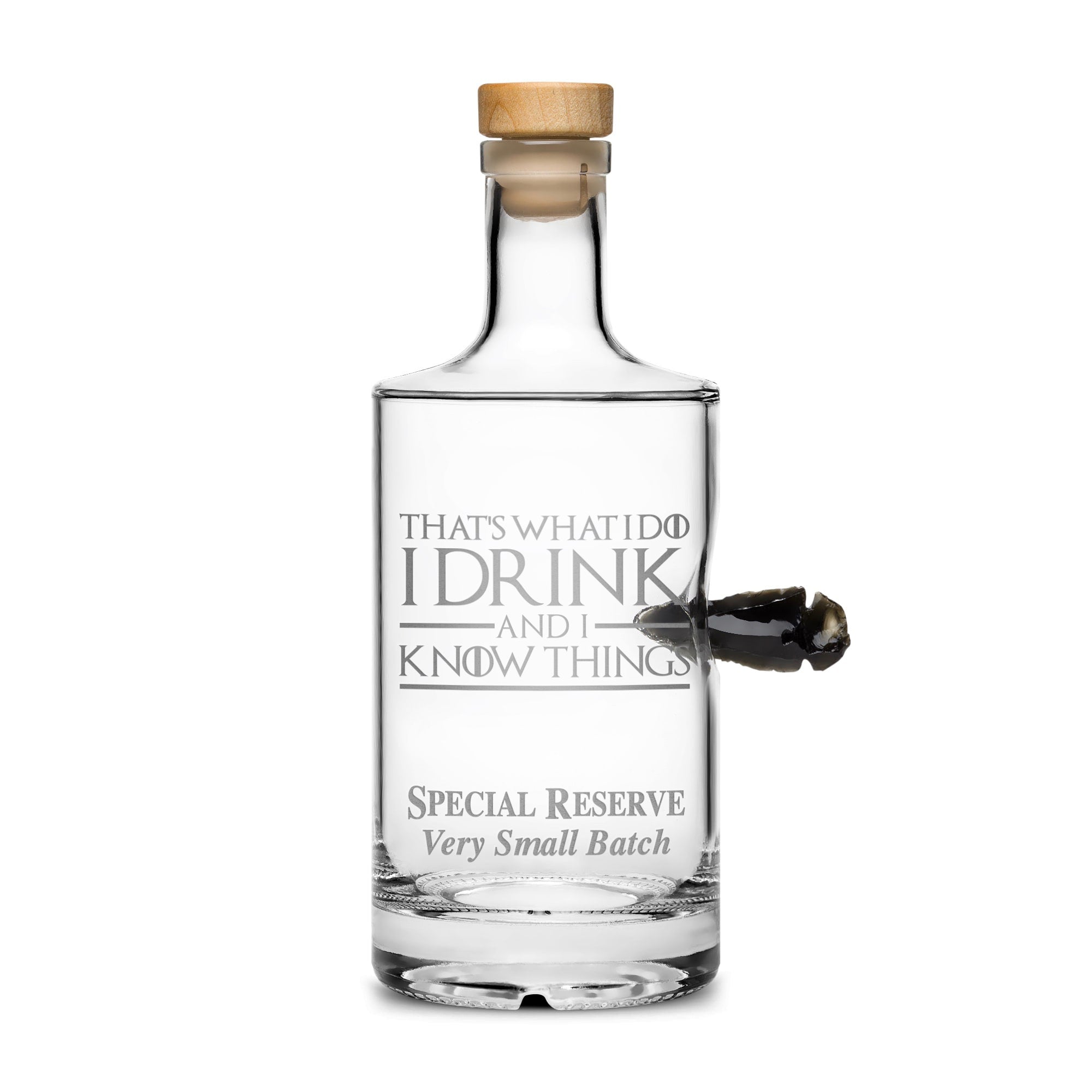 Premium Refillable Jersey Bottle, Game of Thrones, Obsidian Dragon Glass Arrowhead, I Drink and I Know Things, 750mL, Laser Etched or Hand Etched