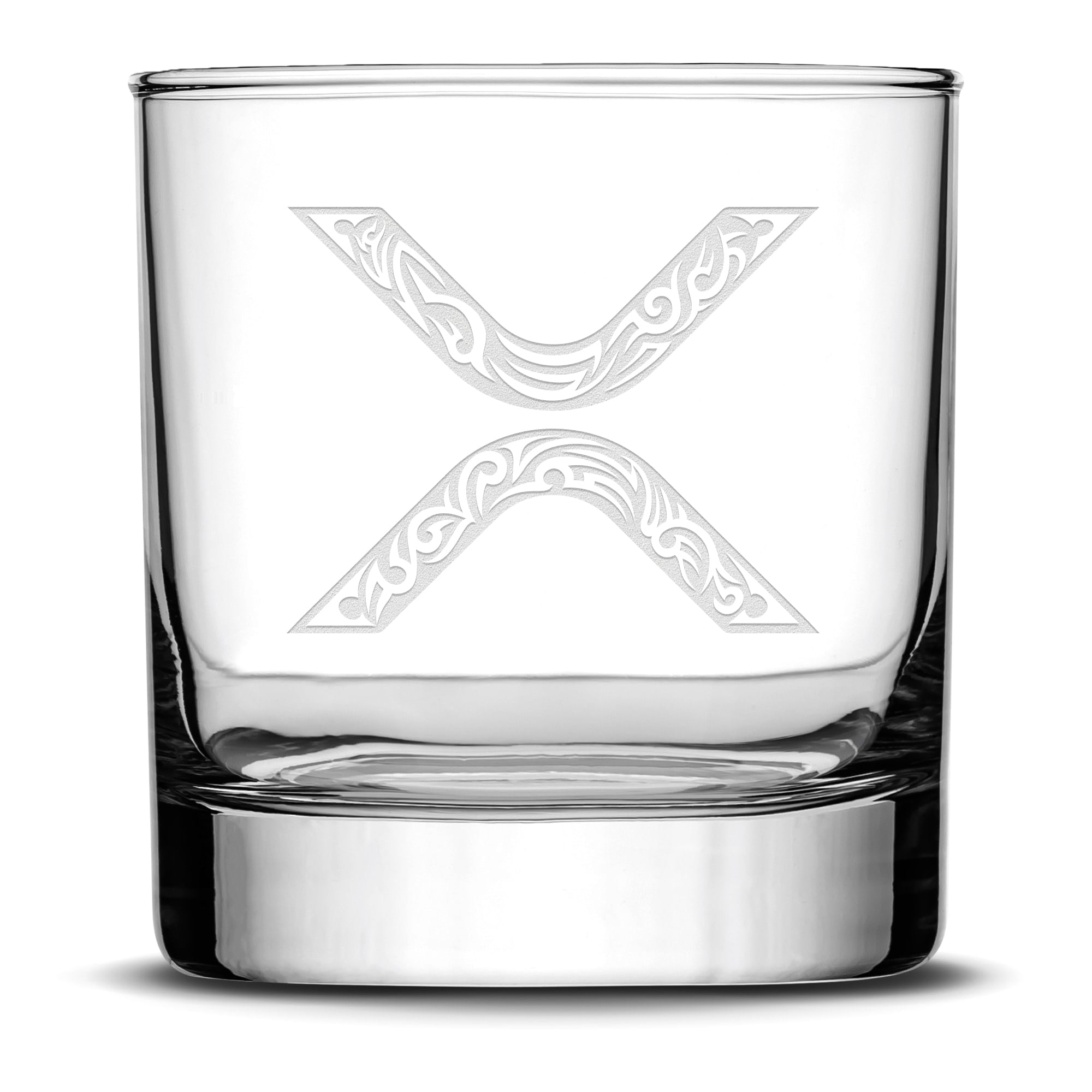 Integrity Bottles Premium, Tribal XRP Crypto Coin Whiskey Glass, Laser Etched or Hand Etched, Rocks Glass, Made in USA, 11oz