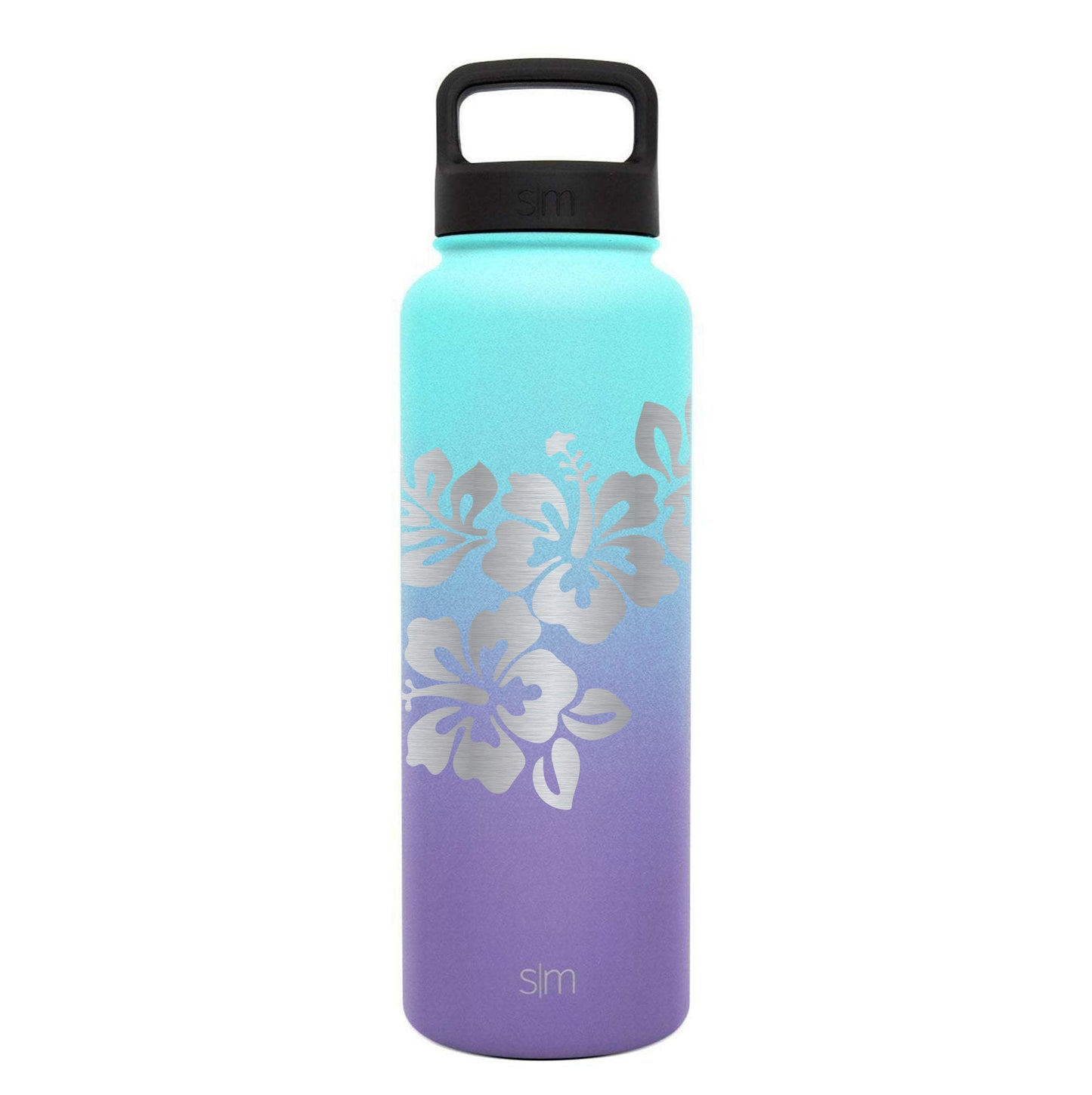 Premium Stainless Steel Water Bottle, Hibiscus Design, Extra Lid, 40oz