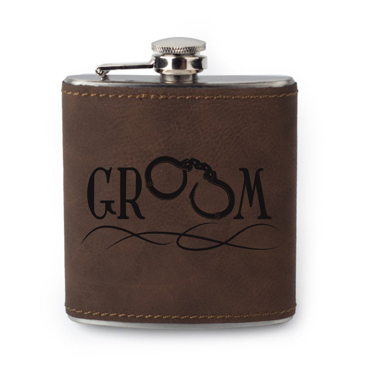 Integrity Bottles, Wedding Groom, Premium Leather Saddle Flask, Laser Engraved Gifts, 6oz