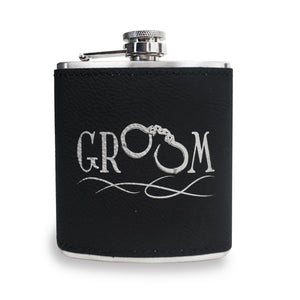 Integrity Bottles, Wedding Groom, Premium Leather Saddle Flask, Laser Engraved Gifts, 6oz
