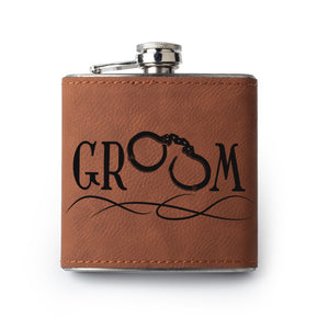 Integrity Bottles, Wedding Groom, Premium Leather Saddle Flask, Laser Engraved Gifts, 6oz