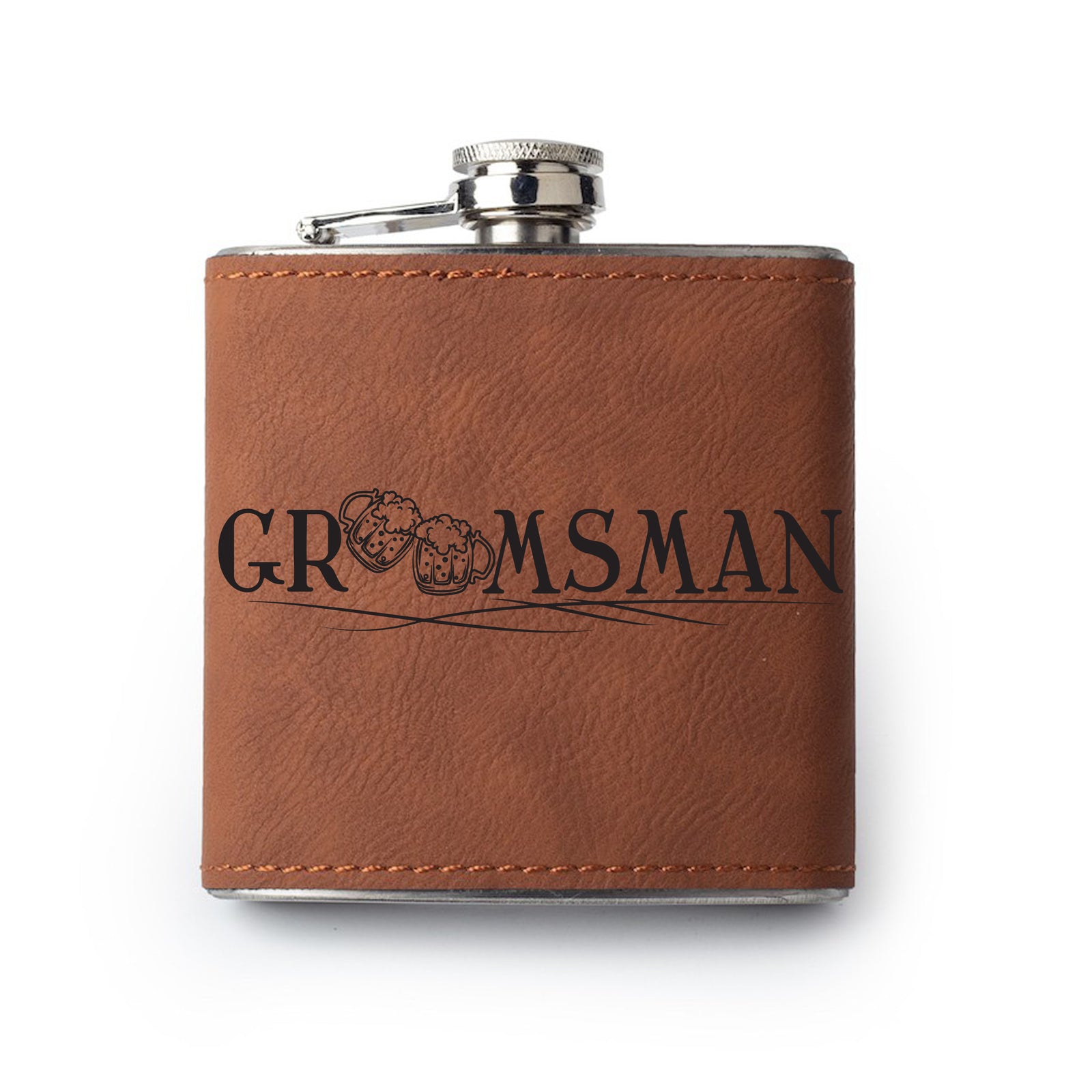 Copy of Integrity Bottles, Wedding Groomsman, Premium Leather Saddle Flask, Laser Engraved Gifts, 6oz