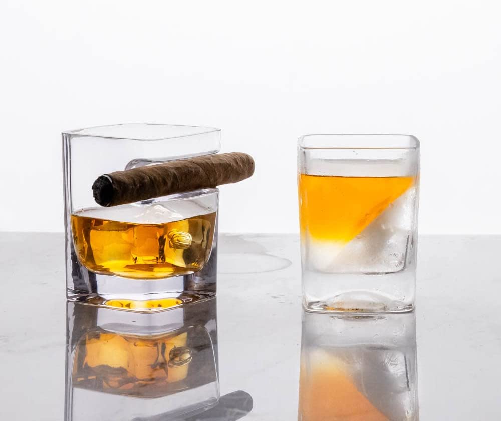 Customizable, (Set of 2) Old Fashioned Whiskey Cigar Glasses, Handmade, Laser Etched or Hand Etched Gifts, Sand Carved, Made in the USA, 9oz, Laser Etched or Hand Etched