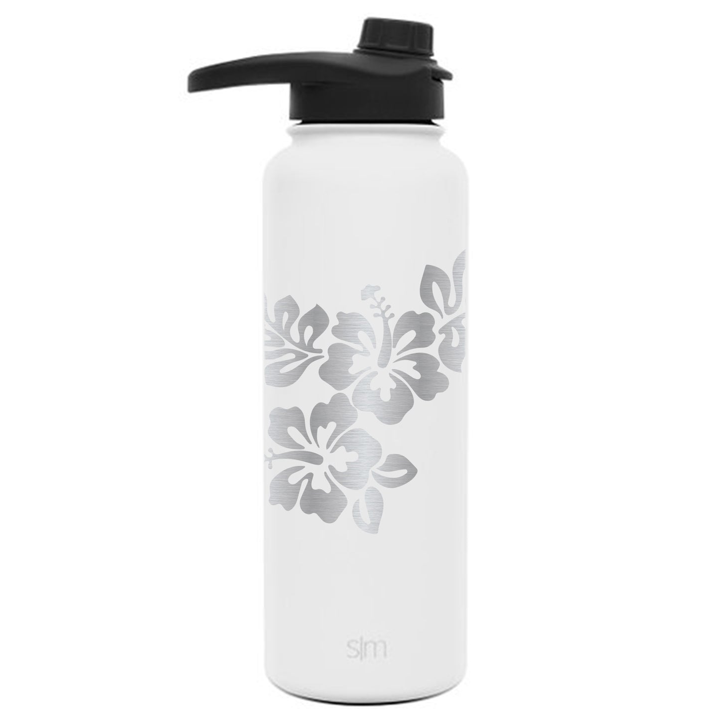 Premium Stainless Steel Water Bottle, Hibiscus Design, Extra Lid, 40oz