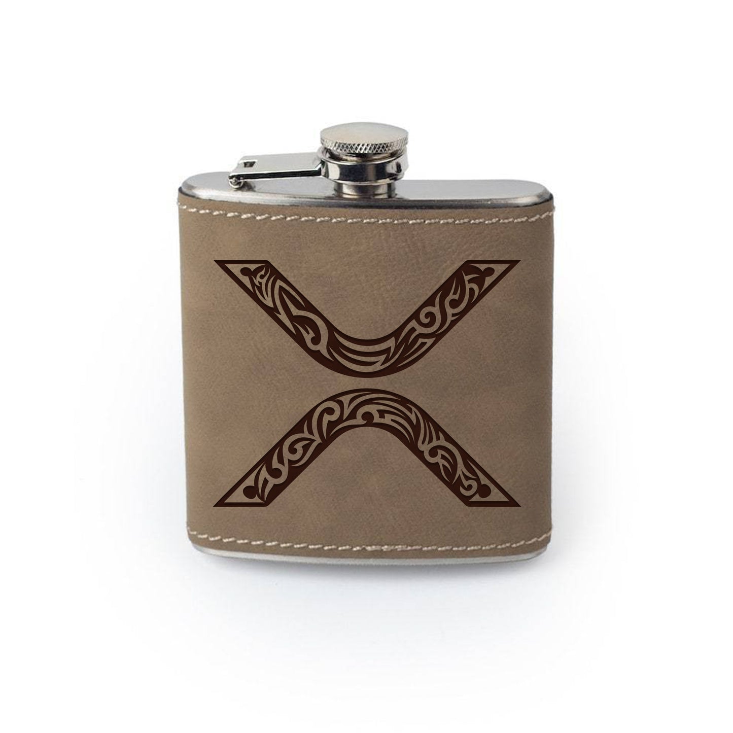 Integrity Bottles, XRP Crypto Coin, Premium Etched Leather Flask, 6oz