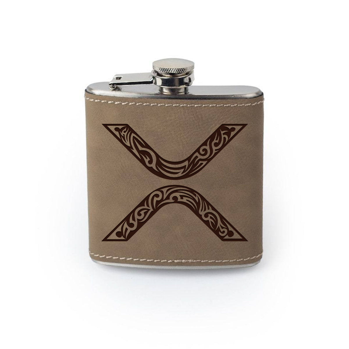 Integrity Bottles, XRP Crypto Coin, Premium Etched Leather Flask, 6oz