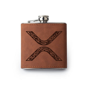 Integrity Bottles, XRP Crypto Coin, Premium Etched Leather Flask, 6oz