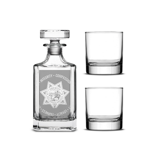 Customizable Diamond Decanter with Set of 2 Custom Whiskey Glasses, Laser Etched or Hand Etched