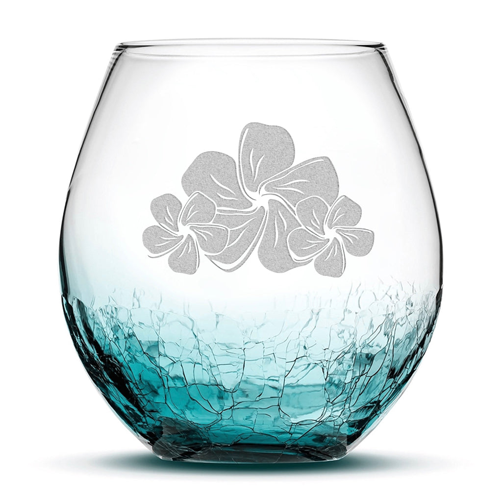 Crackle Stemless Wine Glasses, Plumeria, Set of 4, - Integrity Bottles