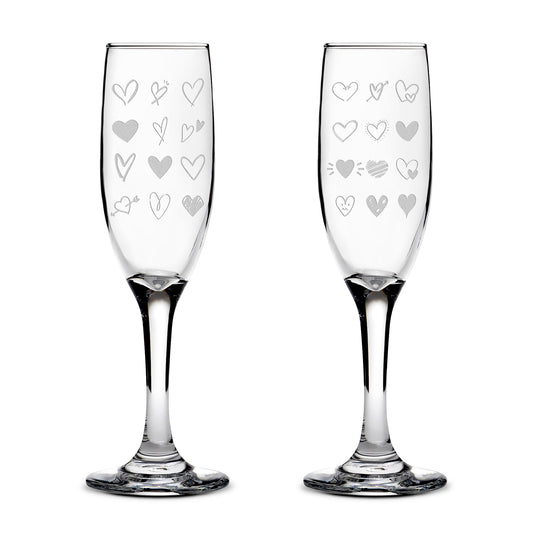 Premium Stemmed Champaign Flute, A Lot of Love, Set of 2, Laser Etched or Hand Etched