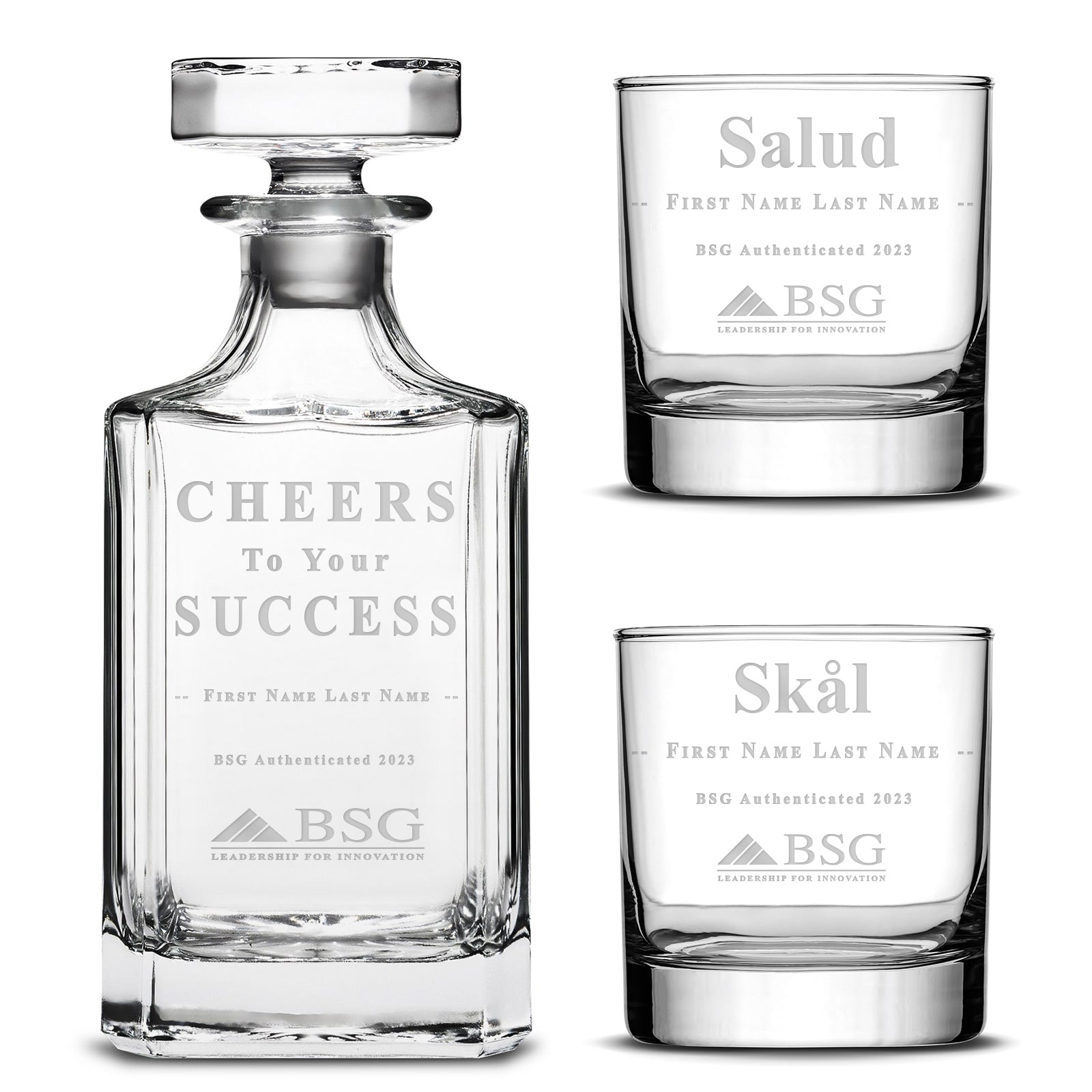 BSG Collection, Diamond Decanter Set, Boston Search Group, Laser Etched or Hand Etched