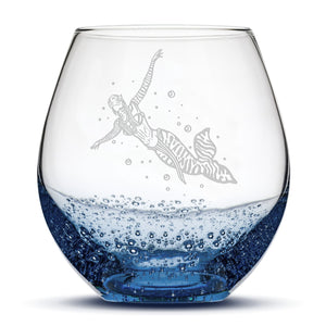 Bubble Wine Glass, Avatar Mermaid, Laser Etched or Hand Etched, 18oz
