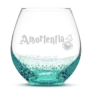 Crackle/Bubble Wine Glass, Amortentia, Hand Etched, 18oz