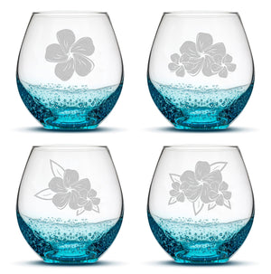 Bubble Stemless Wine Glasses, Plumeria, Set of 4,