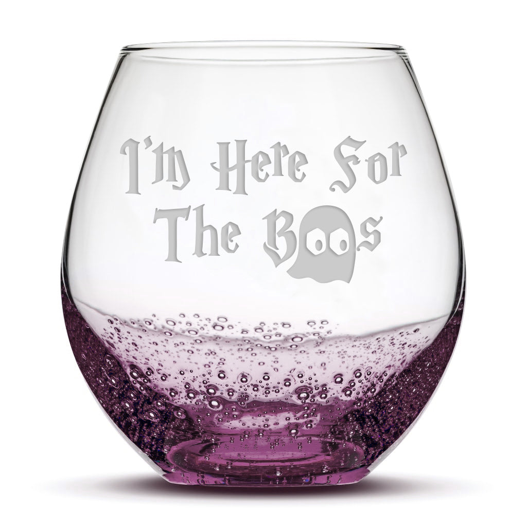 Bubble Wine Glass, I'm here for the boo's, Laser Etched or Hand Etched, 18oz