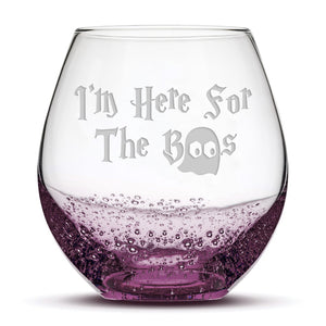 Bubble Wine Glass, I'm here for the boo's, Hand Etched, 18oz