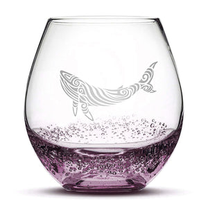Bubble Wine Glass with Tribal Whale Design, Laser Etched or Hand Etched