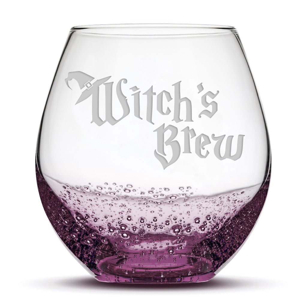 Bubble Wine Glass, Witch's Brew, Laser Etched or Hand Etched, 18oz