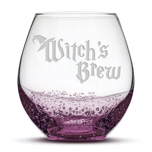 Bubble Wine Glass, Witch's Brew, Hand Etched, 18oz