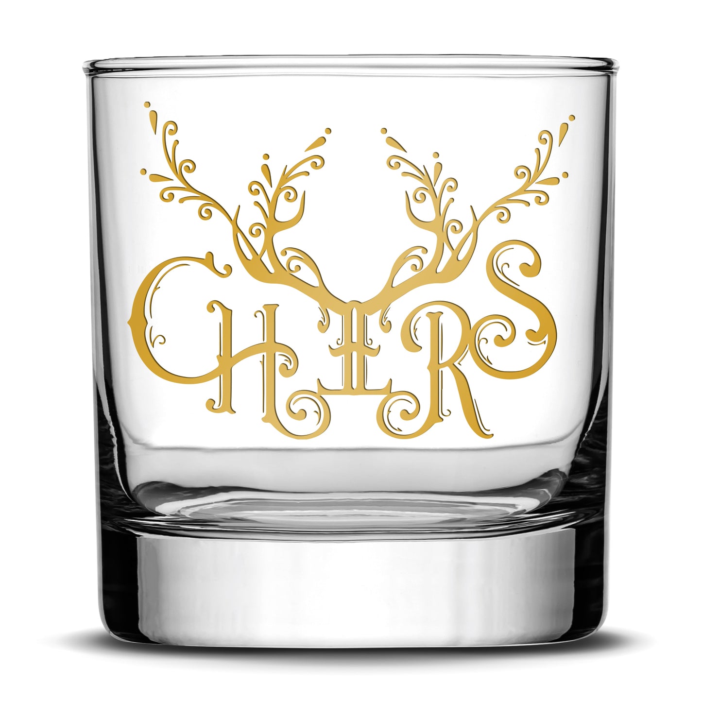 Premium Christmas Cheers Whiskey Glass, Laser Etched or Hand Etched 11oz Rocks Glass, Made in USA, Laser Etched or Hand Etched