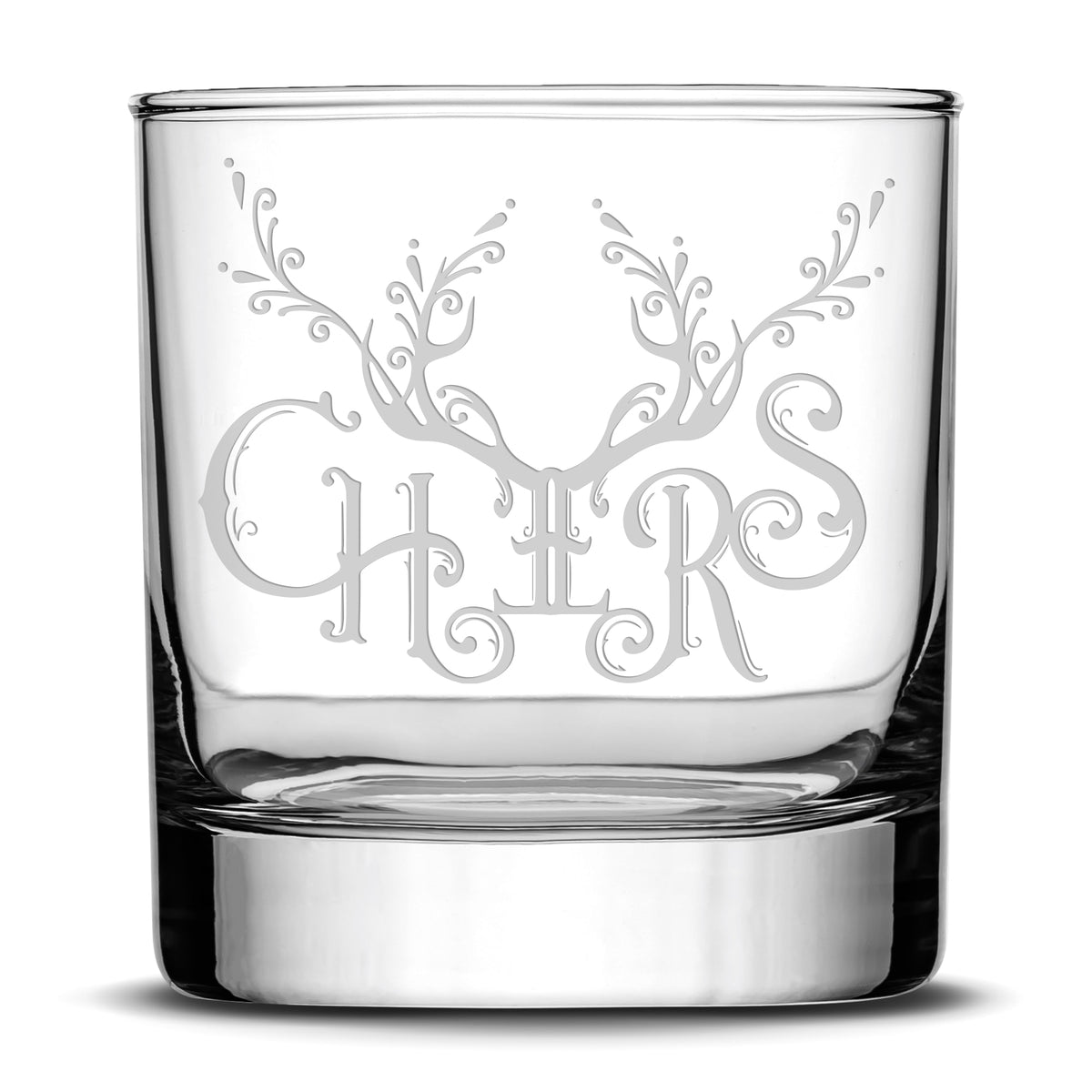 Premium Christmas Cheers Whiskey Glass, Laser Etched or Hand Etched 11oz Rocks Glass, Made in USA, Laser Etched or Hand Etched