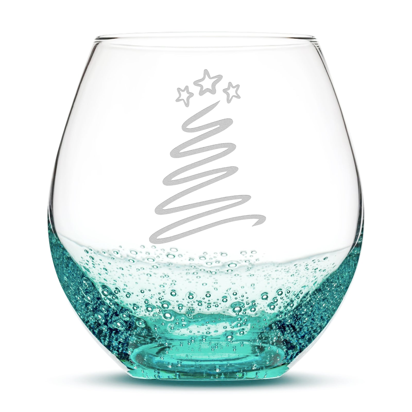 Bubble Wine Glass, Christmas Tree Swirl, Laser Etched or Hand Etched, 18oz