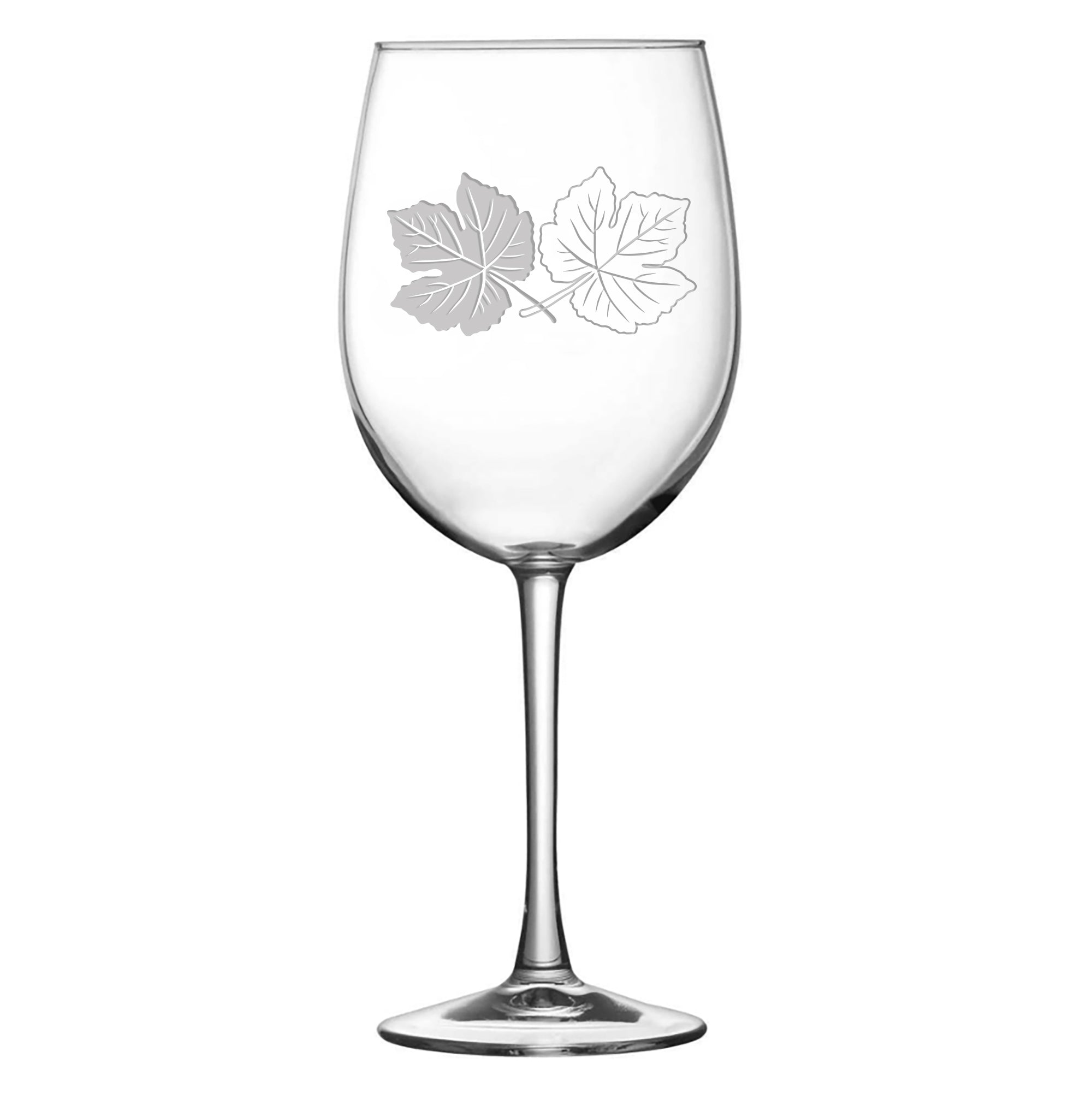 Premium Couple of Grape Leaves, Tulip Wine Glass, 16oz, Laser Etched or Hand Etched