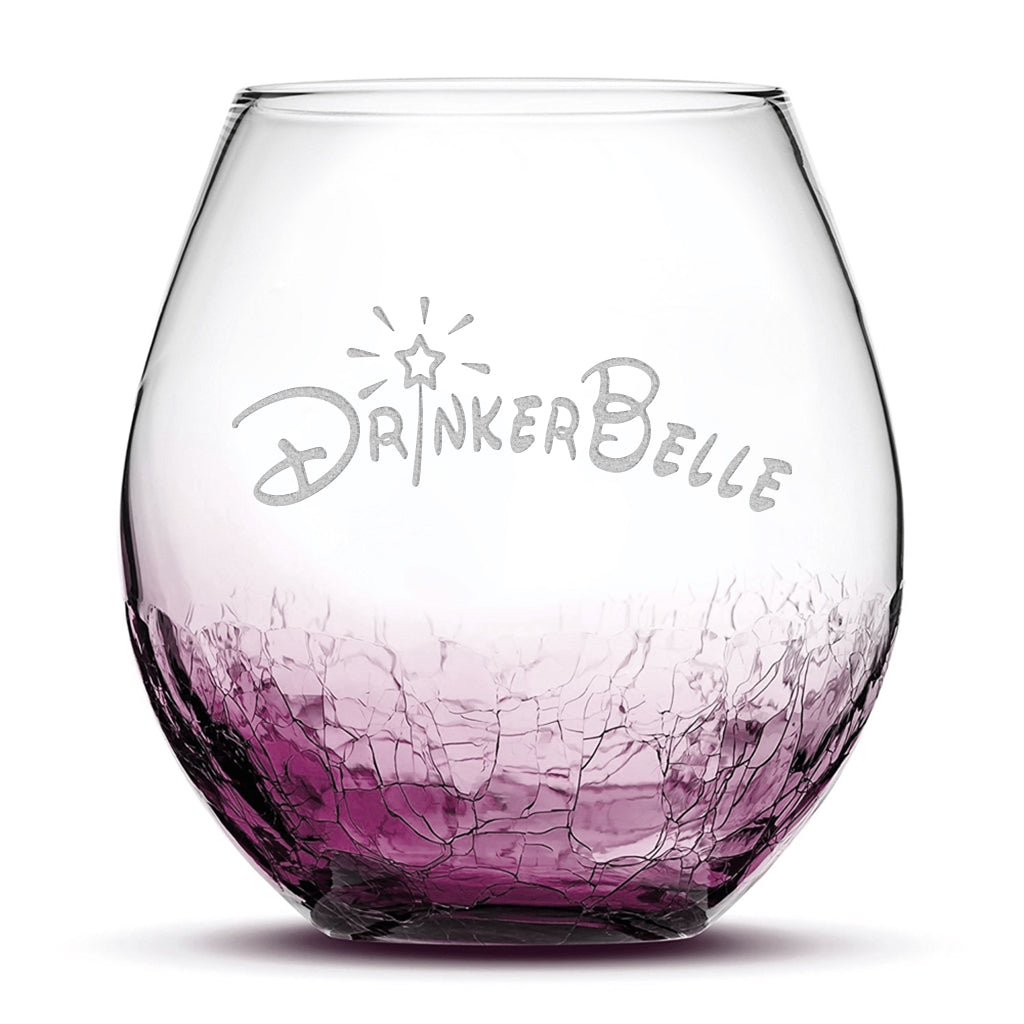 Crackle Wine Glass, Drinkerbelle Design, Laser Etched or Hand Etched, 18oz