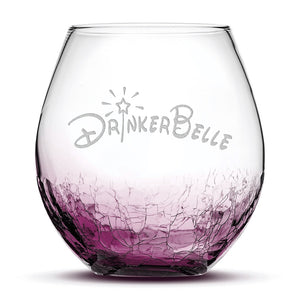 Crackle Wine Glass, Drinkerbelle Design, Hand Etched, 18oz