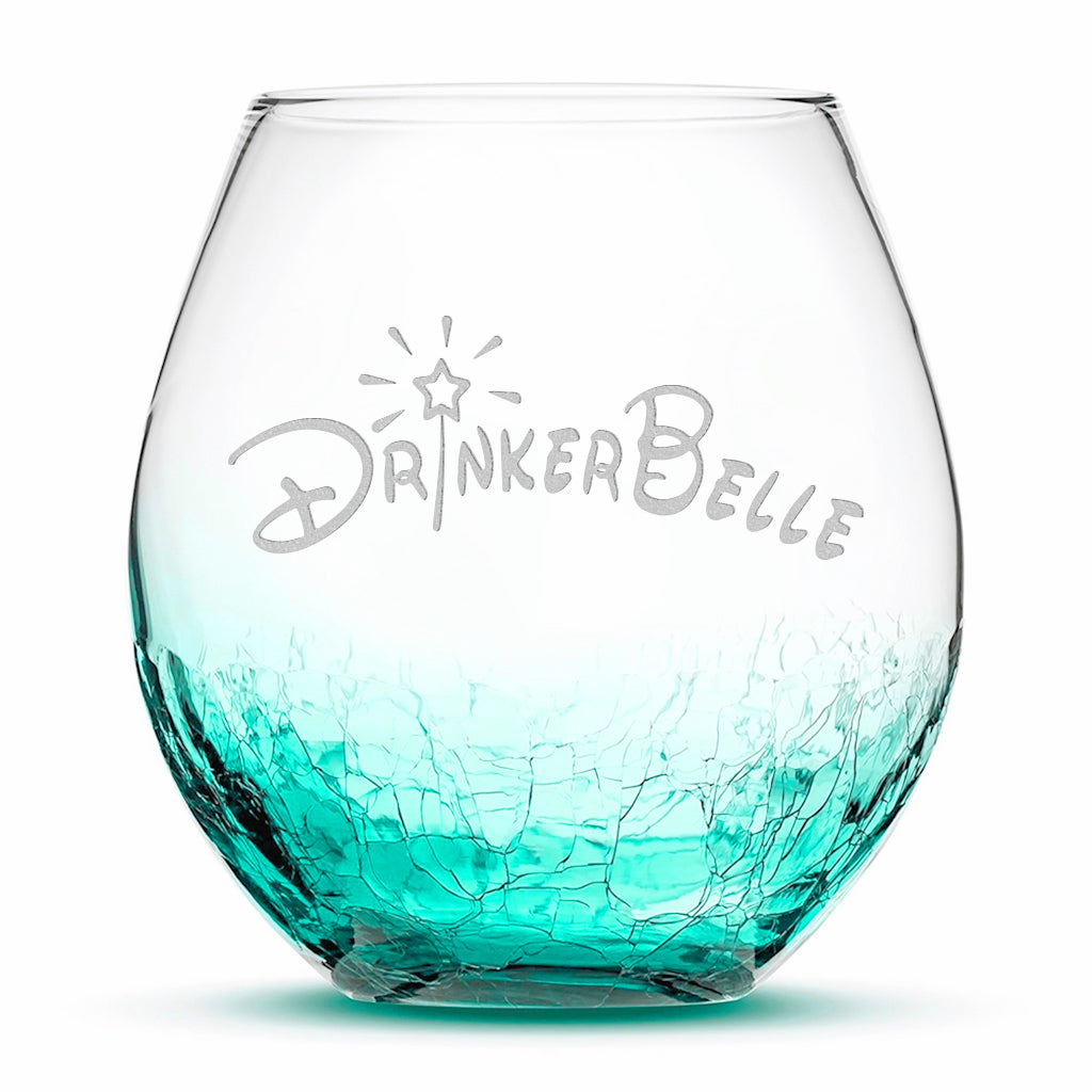 Crackle Wine Glass, Drinkerbelle Design, Laser Etched or Hand Etched, 18oz