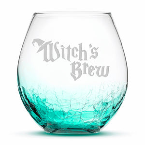 Crackle Wine Glass, Witch's Brew, Laser Etched or Hand Etched, 18oz